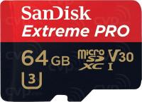Карта пам'яті microSDXC SanDisk 64GB C10 UHS-I U3 R170 / W90MB / s Extreme Pro V30 + SD (SDSQXCY-064G-GN6MA)