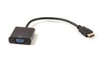 Кабель-перехідник PowerPlant HDMI - VGA, 0.15м, позолочені коннектори, чорний