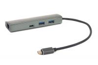 Перехідник PowerPlant USB 3.0 2 порти + 1 порт Type-C USB 3.1 + Gigabit Ethernet