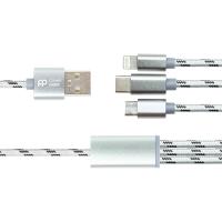 Кабель PowerPlant 2.1A 3-в-1 USB AM - Type-C / Lightning / Micro, 1.2м, сірий