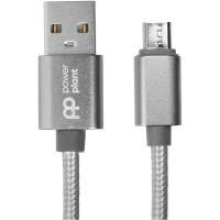 Кабель PowerPlant USB - microUSB, 1м, нейлон, металевий штекер, сірий