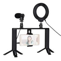 Комплект блогера Puluz PKT3028 4в1 (кільцевий світло, кріплення, тримач для телефону, мікрофон)