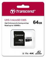 Карта пам'яті microSDXC Transcend 64GB C10 UHS-I U3 A2 R100/W85MB/s + SD