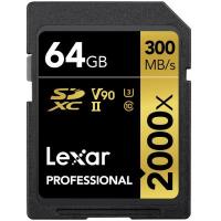 Карта пам'яті SDXC Lexar Professional 2000x 64GB UHS-II R300/W260MB/s V90 4K, gold