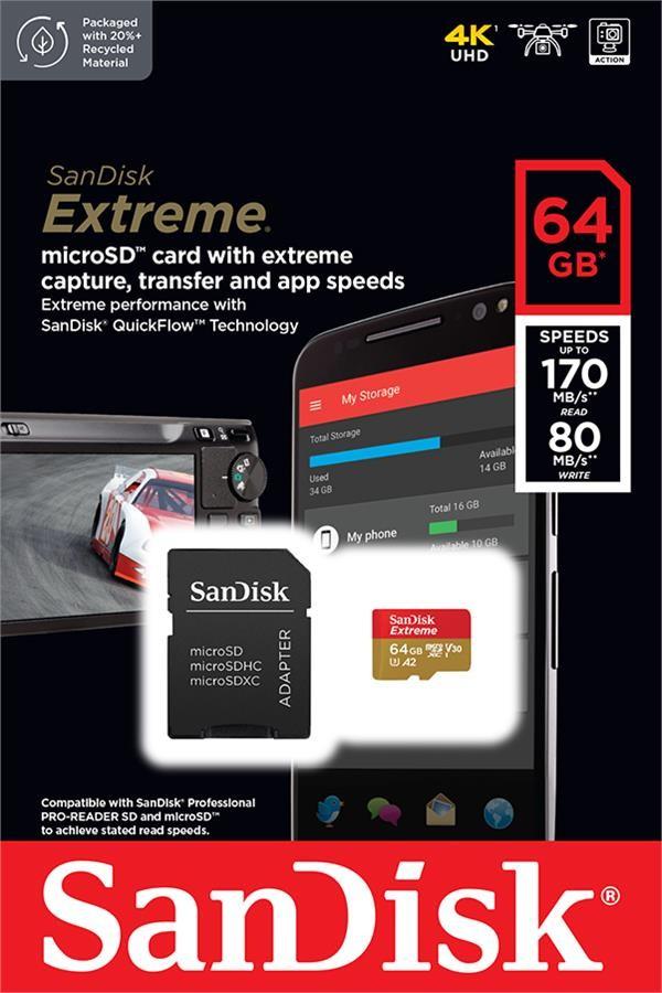 Карта пам'яті SanDisk Extreme Pro microSDXC 64GB UHS-I U3 + SD Adapter