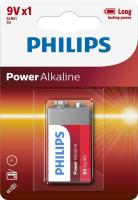 Батарейка лужна Philips Power Alkaline 6LR61 (6LF22, MN1604, MX1604, Крона), 9V, блістер, 1 шт