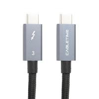 Кабель PowerPlant Thunderbolt 3, USB-C - USB-C, 40Gbps, 100W, 20V/ 5A, 4K/ 60HZ, 2м