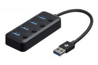 Адаптер хаб 2Е USB-A - 4хUSB3.0, із кнопками вимикання, 0.25м, чорний (2E-W1405)