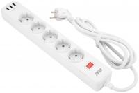 Подовжувач-фільтр мережевий 2E 5xТип F, 3x1.5мм кв, 16A, 3xUSB-A, з захистом від перенапруги, 2м, білий