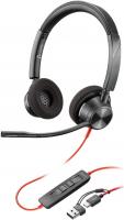 Гарнітура комп'ютерна стерео On-ear Poly Blackwire 3320-M, USB-A, USB-C, всеспрямований, Microsoft Teams, чорний