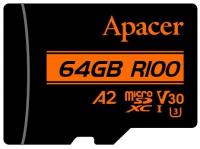 Карта пам'яті Apacer microSDXC 64GB C10 UHS-I U3 A2 R100/W80MB/s + SD