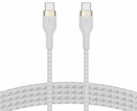 Кабель USB-C > USB-C заряджання/синхронізації Belkin 1м, 60Вт, Type-C, плетений, силіконовий, з ремінцем на магніті, білий