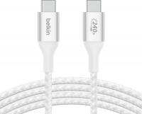 Кабель USB-C > USB-C заряджання/синхронізації Belkin 1м, 240Вт, Type-C, плетений, білий