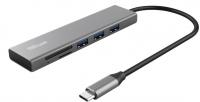 Хаб Trust Halyx USB-С > 3xUSB-А 3.2/SD/microSD, Алюміній, 0.15м, Сірий