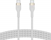 Кабель USB-C > USB-C заряджання/синхронізації Belkin 2м, 60Вт, Type-C, плетений, силіконовий, з ремінцем на магніті, білий