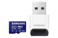 Карта пам'яті Samsung PRO+ microSDXC 512GB U3 A2 V30 R180/W130 MB/s + рідер (MB-MD512SB/WW)