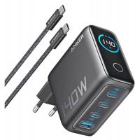 Зарядний пристрій мережевий з дисплеєм Anker Laptop Charger 140W, 4-Port, PD 3.1 + USB-C кабель (B2697)