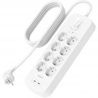 Подовжувач мережевий Belkin 2м, 8хТип, 16А, 2xUSB-С 18Вт, фільтр, білий
