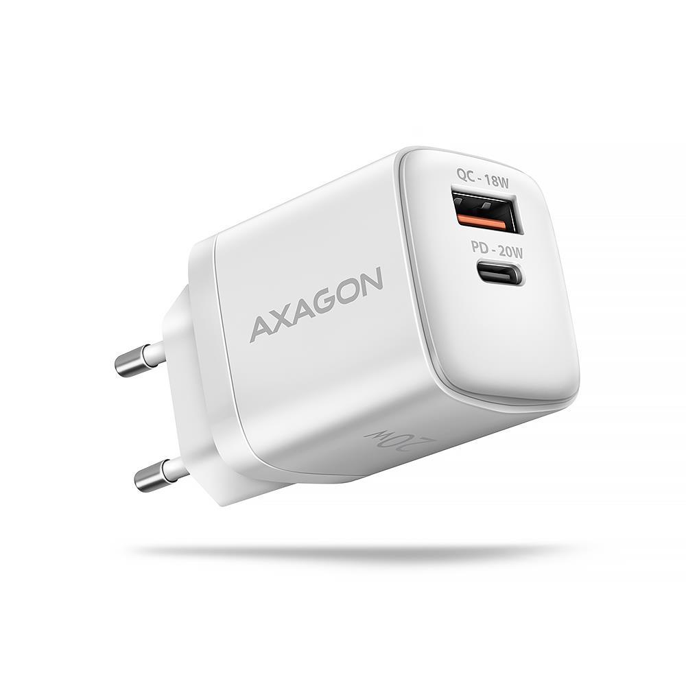 Сетевое зарядное устройство AXAGON ACU-PQ20W, QC3.0/AFC/FCP + PD type-C, 20W, white