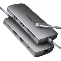 Хаб концентратор AXAGON HMC-8HLSA USB-C 5Gbps 9in1 hub, Grey
