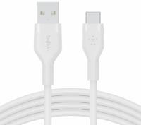 Кабель USB-A > USB-C заряджання/синхронізації Belkin 2м, 15Вт, Type-C, силіконовий з кліпсою, білий