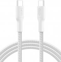 Кабель USB-C > USB-C заряджання/синхронізації Belkin 2м, 240Вт, Type-C, плетений, білий (CAB025HQ2MWH)