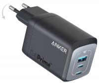 Мережевий зарядний пристрій ANKER GaNPrime Charger 67W, 2x USB-C PD, 1x USB-A, чорний
