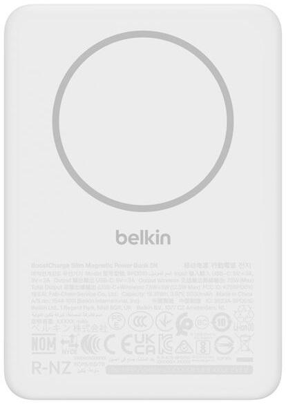 Аккумулятор портативный литий-ионный Power Bank Belkin 5000мАч, Slim Magnetic, белый