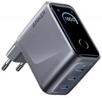 Мережевий зарядний пристрій ANKER GaN Prime 160W, 3x USB-C PD3.1, дисплей, сріблястий (A2687341)