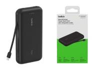 Акумулятор портативний літій-іонний Power Bank Belkin 20000 мАгод, 30Вт, з інтегрованим кабелем USB-C, чорний