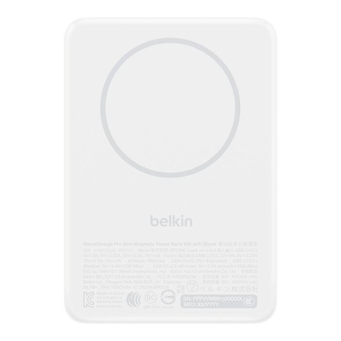 Аккумулятор портативный литий-ионный Power Bank Belkin 10000мАч, 30Вт PD/Qi2 15Вт, Magnetic Kickstand, белый